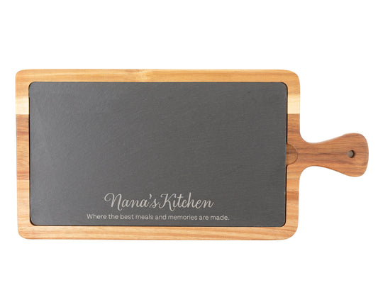 Personalized Slate & Acacia Serving Tray – "Nana’s Kitchen" Custom Charcuterie Board Gift