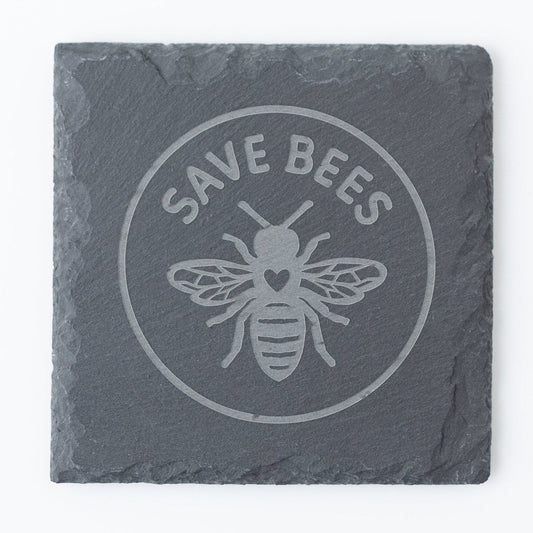 Save Bees Slate Coasters – Engraved Bumble Bee Set of 4