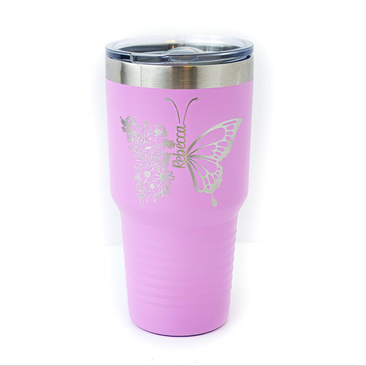 30oz Personalized Butterfly & Floral Tumbler | Custom Insulated Mug for Gardeners & Nature Lovers