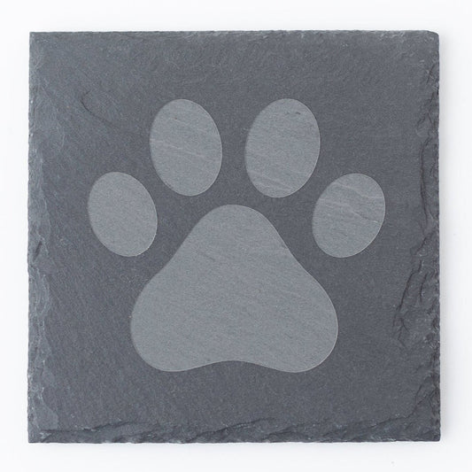 Paw Print Slate Coasters – Engraved Set of 4 for Pet Lovers