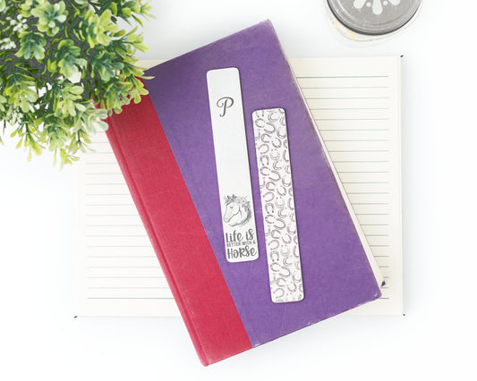 Engraved Metal Bookmark – Monogram with Horse & Horseshoes