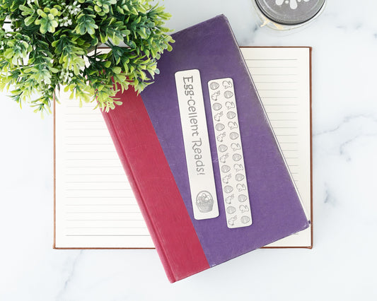 Easter Bunny Bookmark – Engraved Metal with “Egg-cellent Reads”