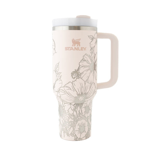 40oz Stanley Tumbler Laser Engraved Flower Wrap with Cosmos, Violets & Morning Glories