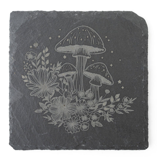 Floral Mushroom Slate Coasters – Set of 4