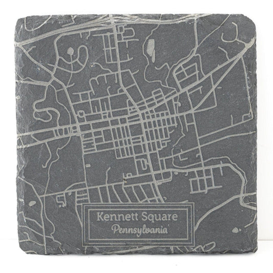 Custom City Map Slate Coasters – Personalized Engraved Set of 4 for Travelers or Hosts
