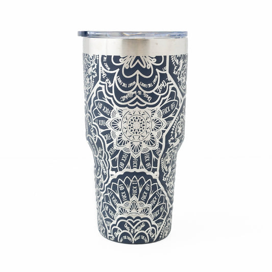 30oz Hidden Swear Word Mandala Tumbler | Funny Laser Engraved Travel Mug with F*ck Design