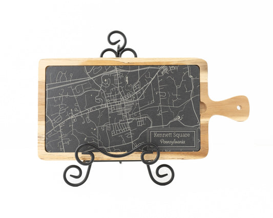 Custom City Map Slate & Acacia Serving Board – Personalized Charcuterie Gift for Hosts or Travelers