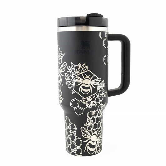 40oz Stanley Tumbler Laser Engraved Bumble Bee & Honeycomb Design