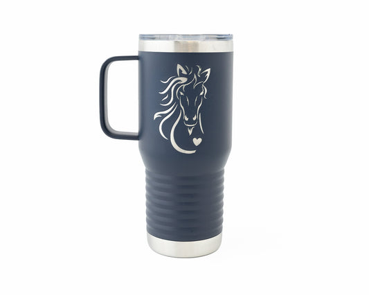 20oz Tumbler with Handle – Laser Engraved Horse Design for Equestrians