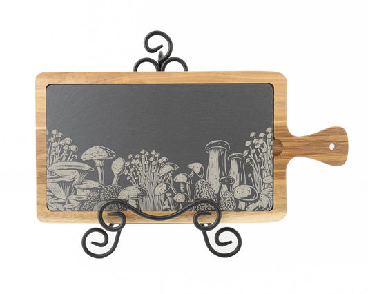 Mushroom Slate & Acacia Cheese Board – Engraved Charcuterie Gift for Hosts or Food Lovers