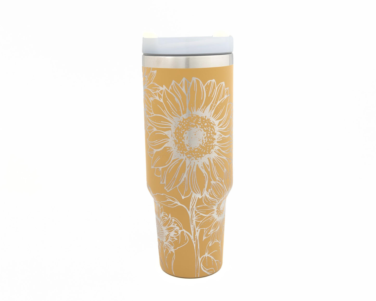40oz Tumbler with Handle Laser Engraved with Sunflower design