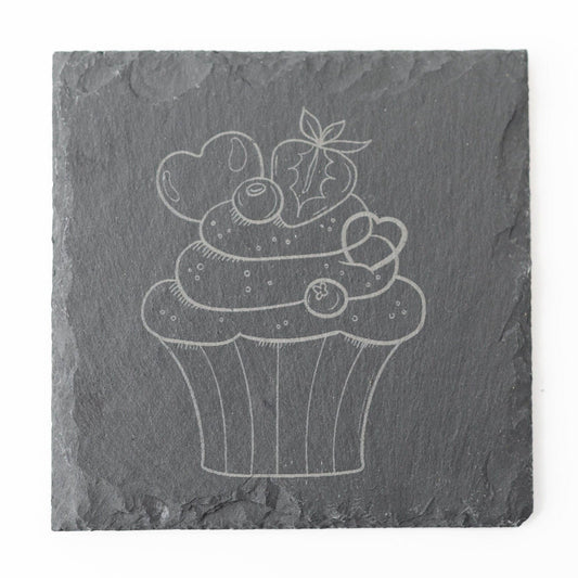 Strawberry Cupcake Slate Coasters – Laser Engraved Set of 4