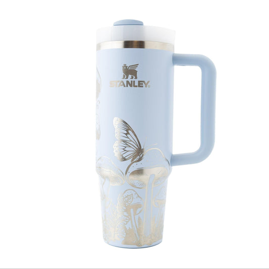 30oz Stanley Tumbler – Engraved with Mushrooms & Butterflies | Nature-Inspired Gift for Gardeners