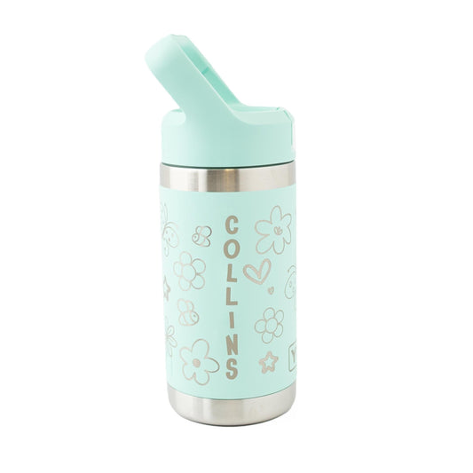 Custom Yeti Rambler Jr. 12oz Kids Water Bottle Laser engraved with Flowers & Butterflies Wrap and Personalized Name