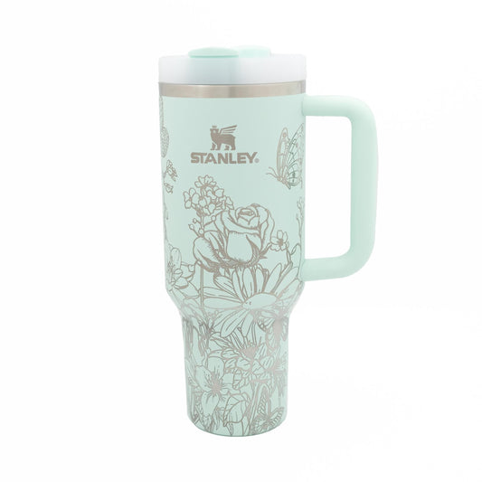 40oz Stanley Tumbler Laser Engraved with Flowers & Butterflies