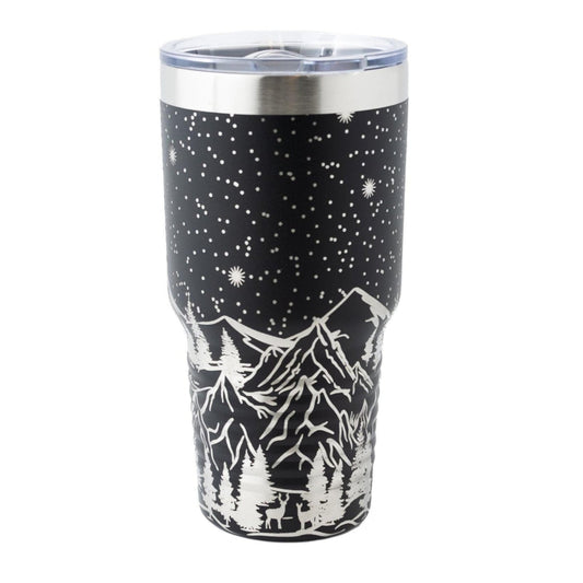 30oz Tumbler Engraved with Mountains, Trees & Stars | Travel Mug for Outdoor Lovers