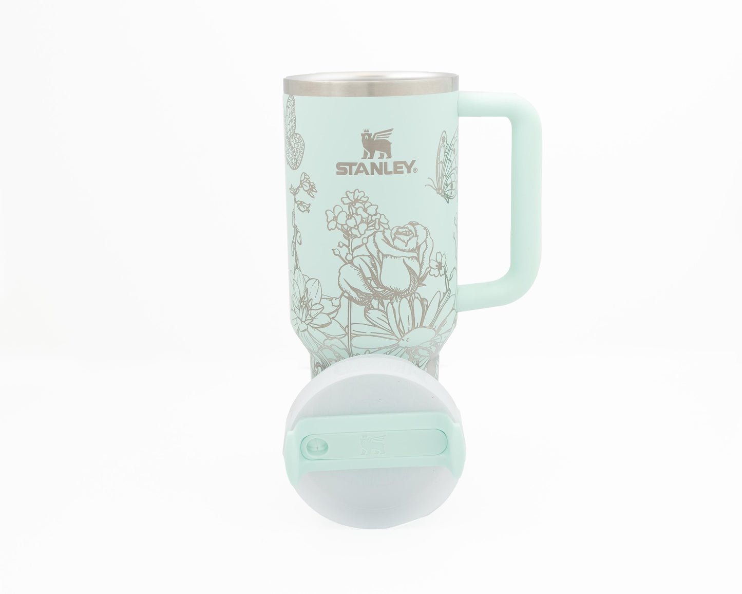 40oz Stanley Tumbler Laser Engraved with Flowers & Butterflies