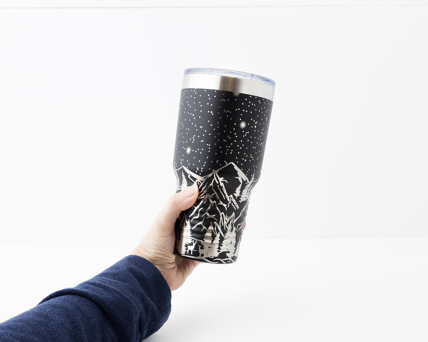 30oz Tumbler Engraved with Mountains, Trees & Stars | Travel Mug for Outdoor Lovers