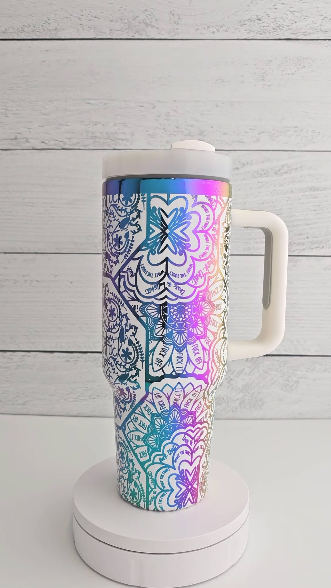 40oz Tumbler with Handle Laser Engraved with Mandala Hidden Swear